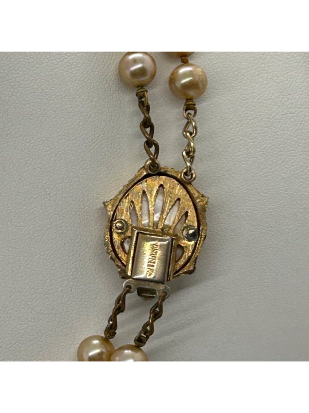Vintage Marvella Double-Strand Glass Pearl Necklace With Ornate Gold-Tone Clasp - Picture 11 of 15